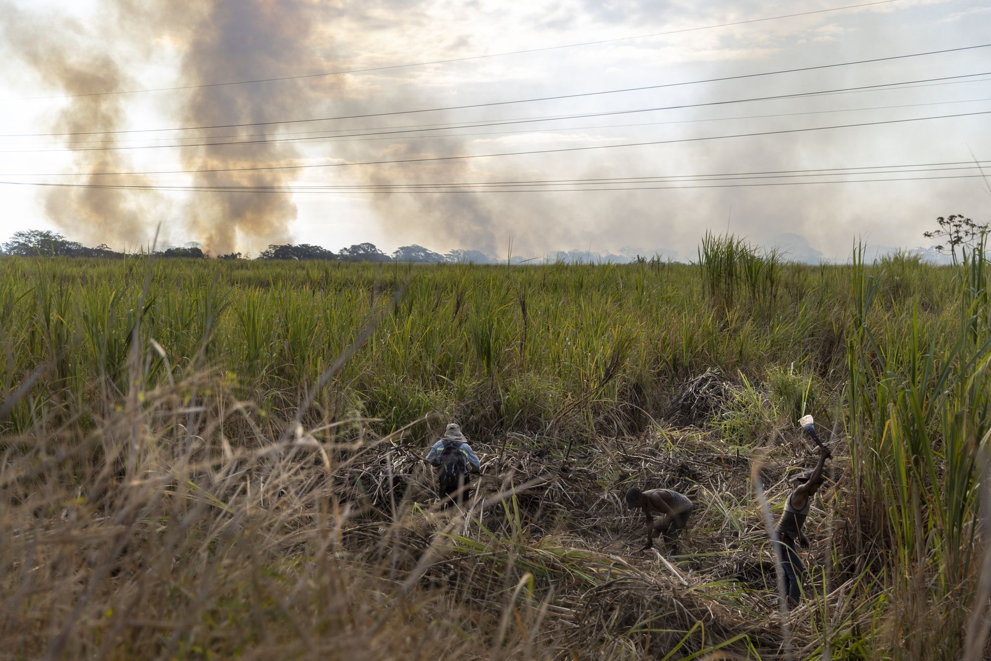 The fire adds its own heat to an already brutal environment. The smoke settles over the lowlands.
